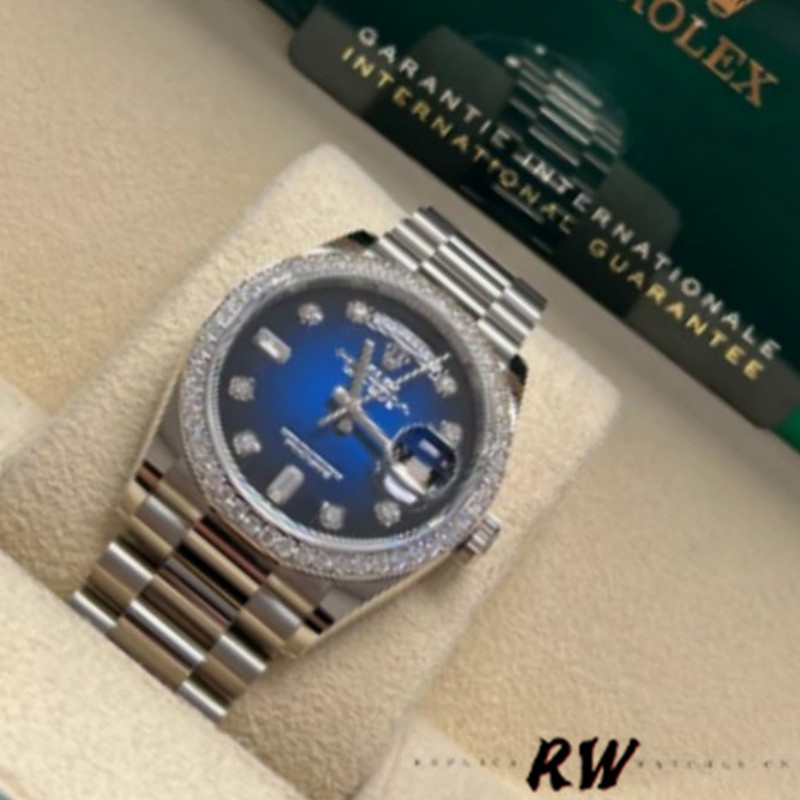 Rolex Day-Date 128349RBR 0010 Blue Ombre Dial Diamond Bezel 36MM Unisex Replica Watch