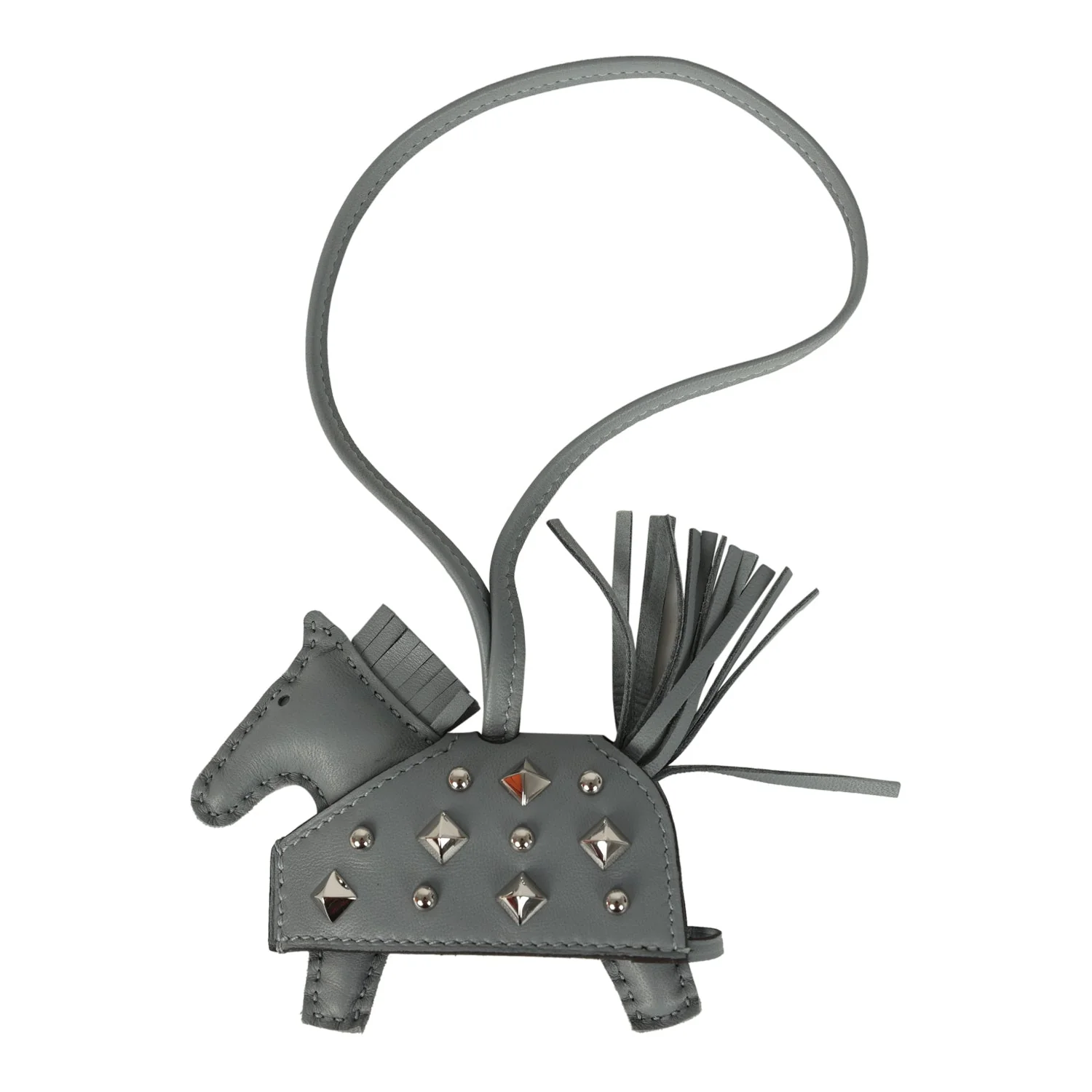 Hermes Rodeo Rock Bag Charm PM Gris Pantin Milo Lambskin Palladium Hardware