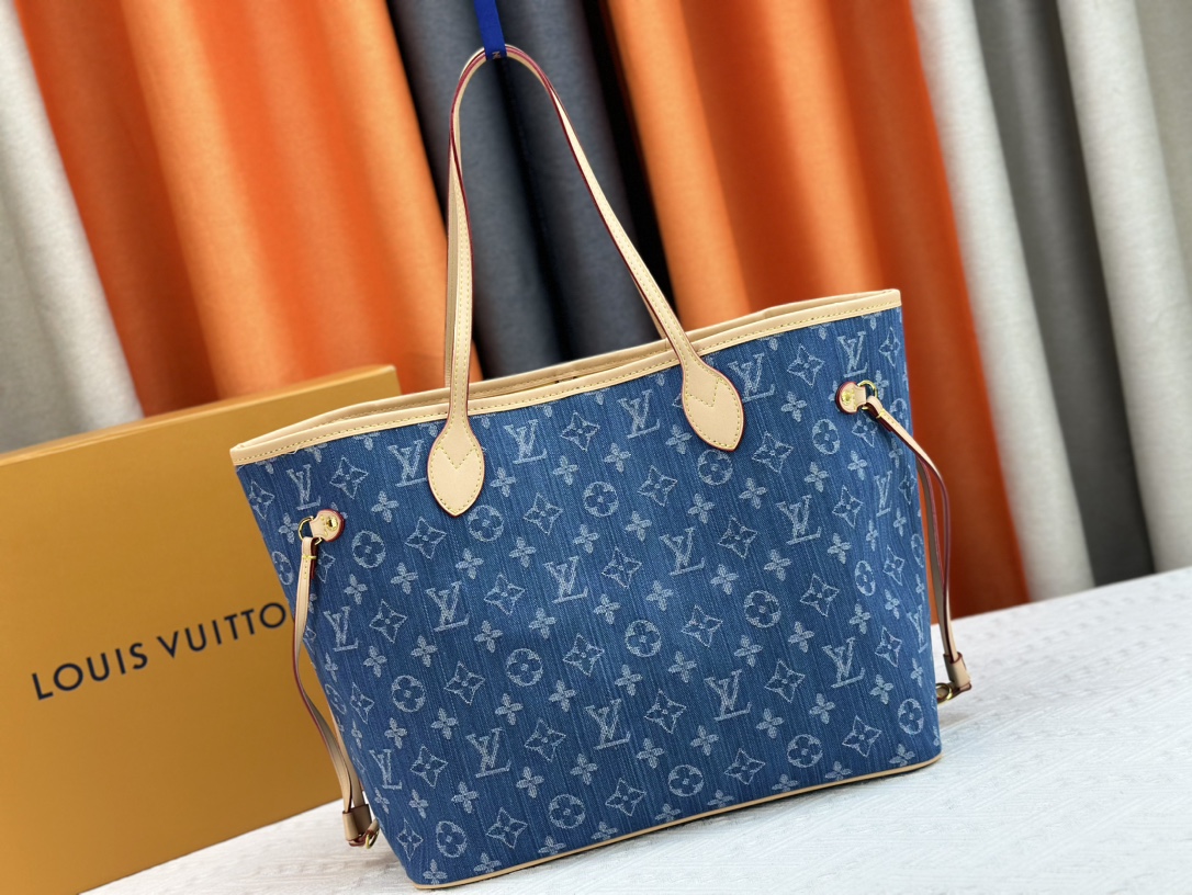 Louis Vuitton M40995 Neverfull Denim Cowboy Shopping Bags Size 31*28*14cm