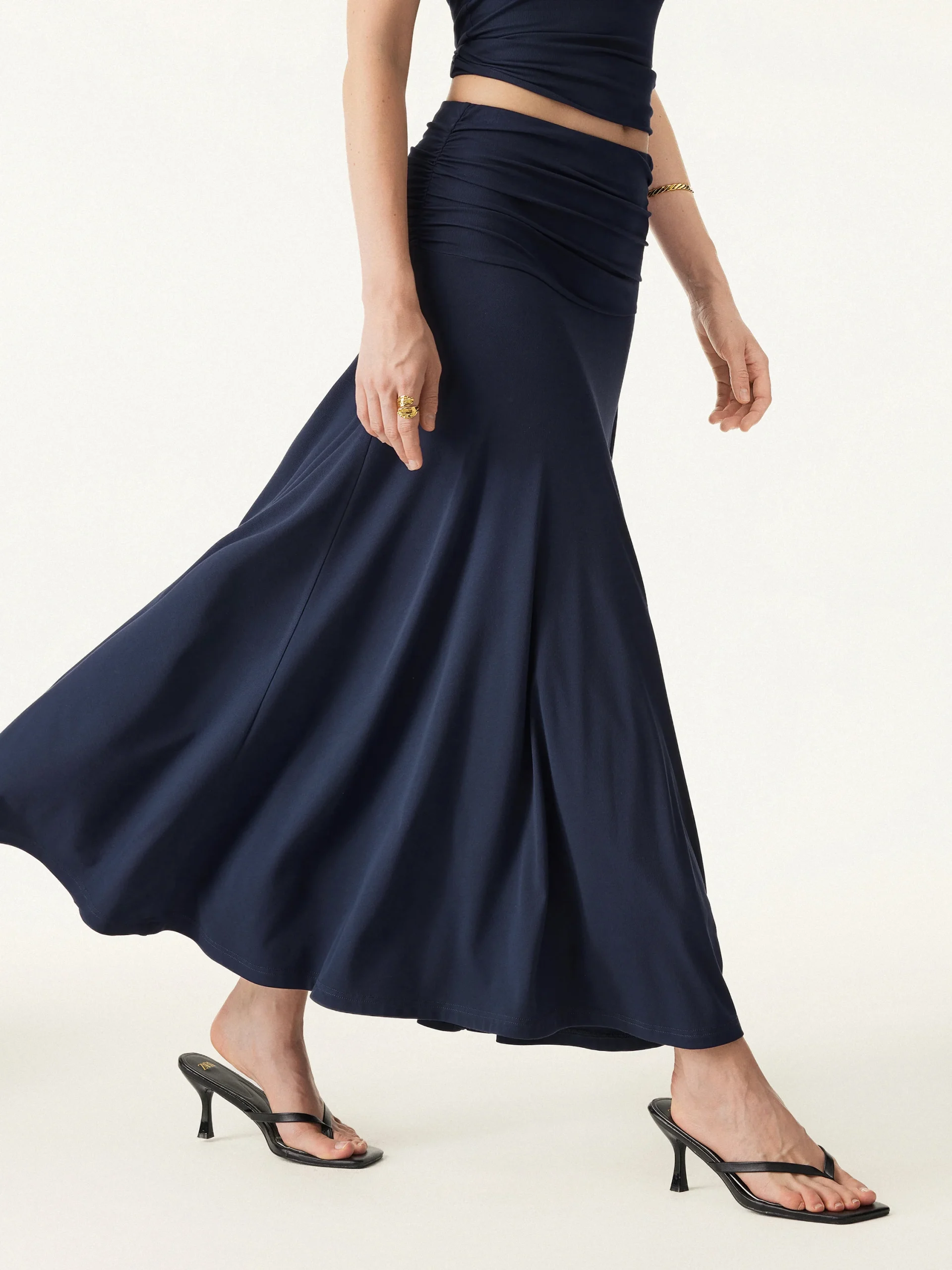 Ultrasoft Mid Rise A-line Ruched Maxi Skirt