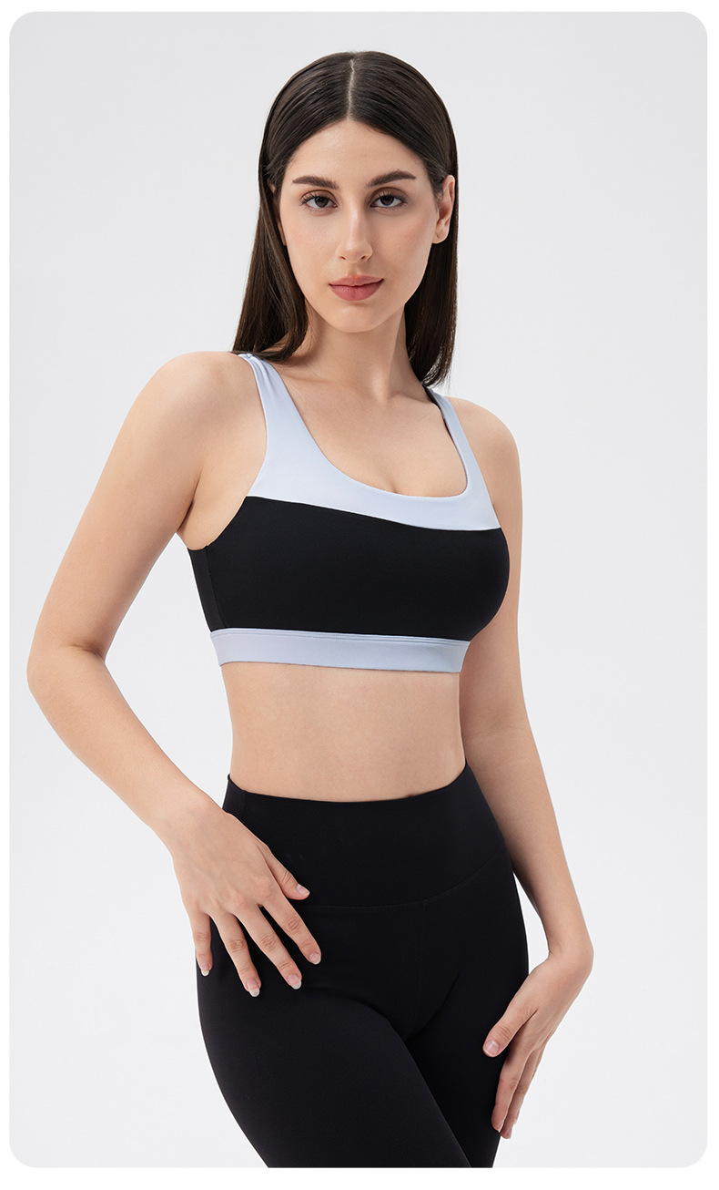 Lycra Yoga Vest Color Blocking Nude High-Elastic Sports Bra with Padded Bra for Running and Fitness