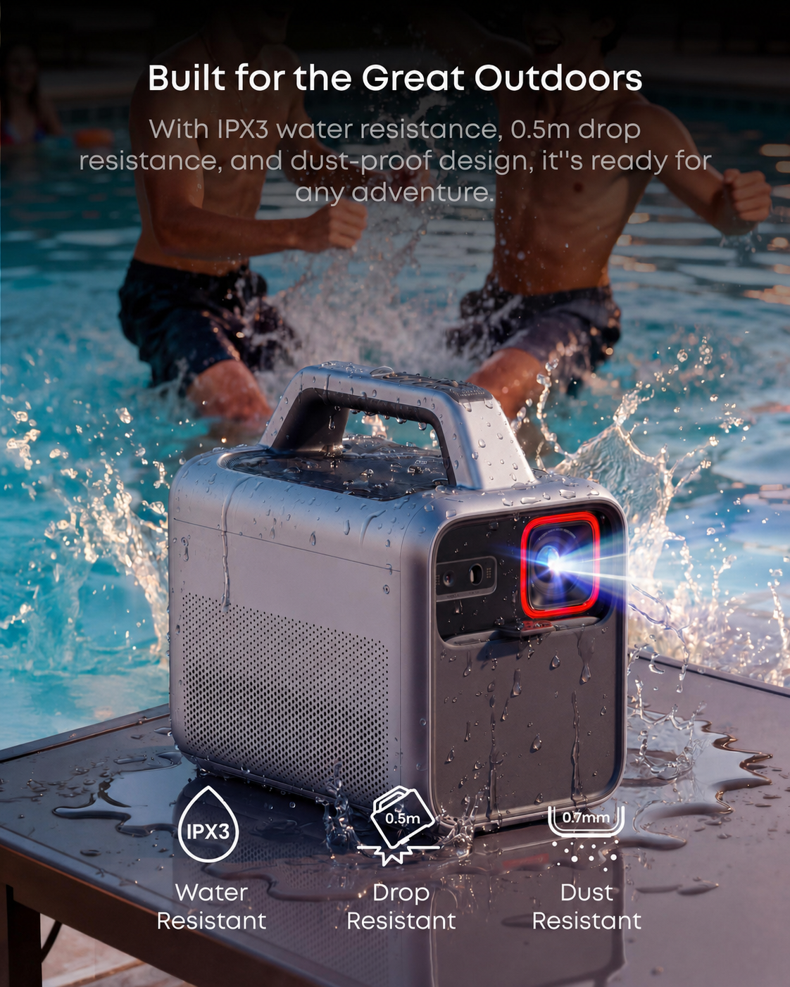 🔥Clearance Sale🔥 1000 ANSI Outdoor Portable Projector – 1080P Big Screen Home Theater with Built-In Battery for Camping & Backyard Movies