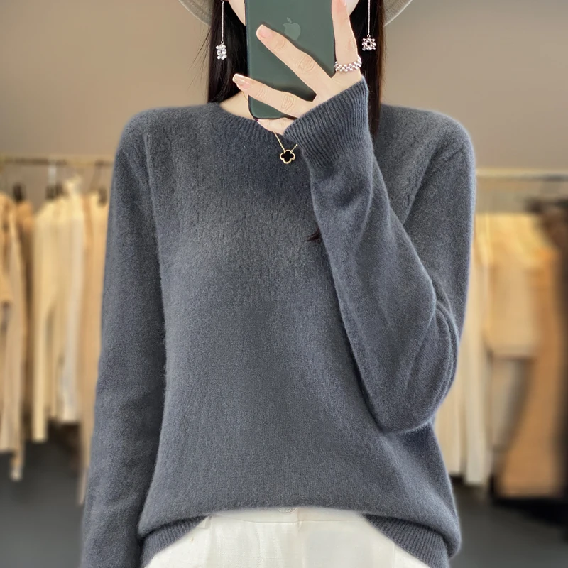 Autumn Winter Casual Merino Wool Pullover Soft Sweater For Women O-Neck Hollow Out Cashmere Knitwear Female Clothing