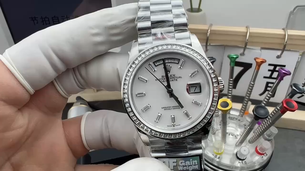 Rolex Day Date 36 MOP Dial Diamond Bezel Platinum m128396tbr 0022