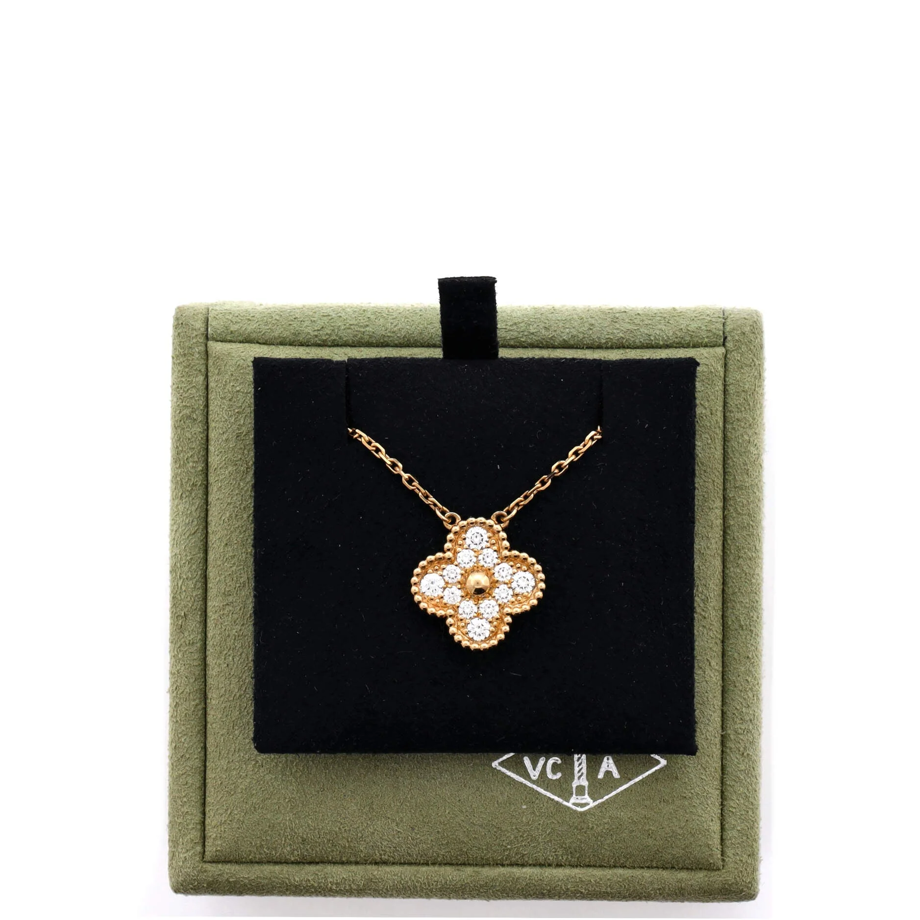 Vintage Alhambra Pendant Necklace 18K Yellow Gold and Diamonds