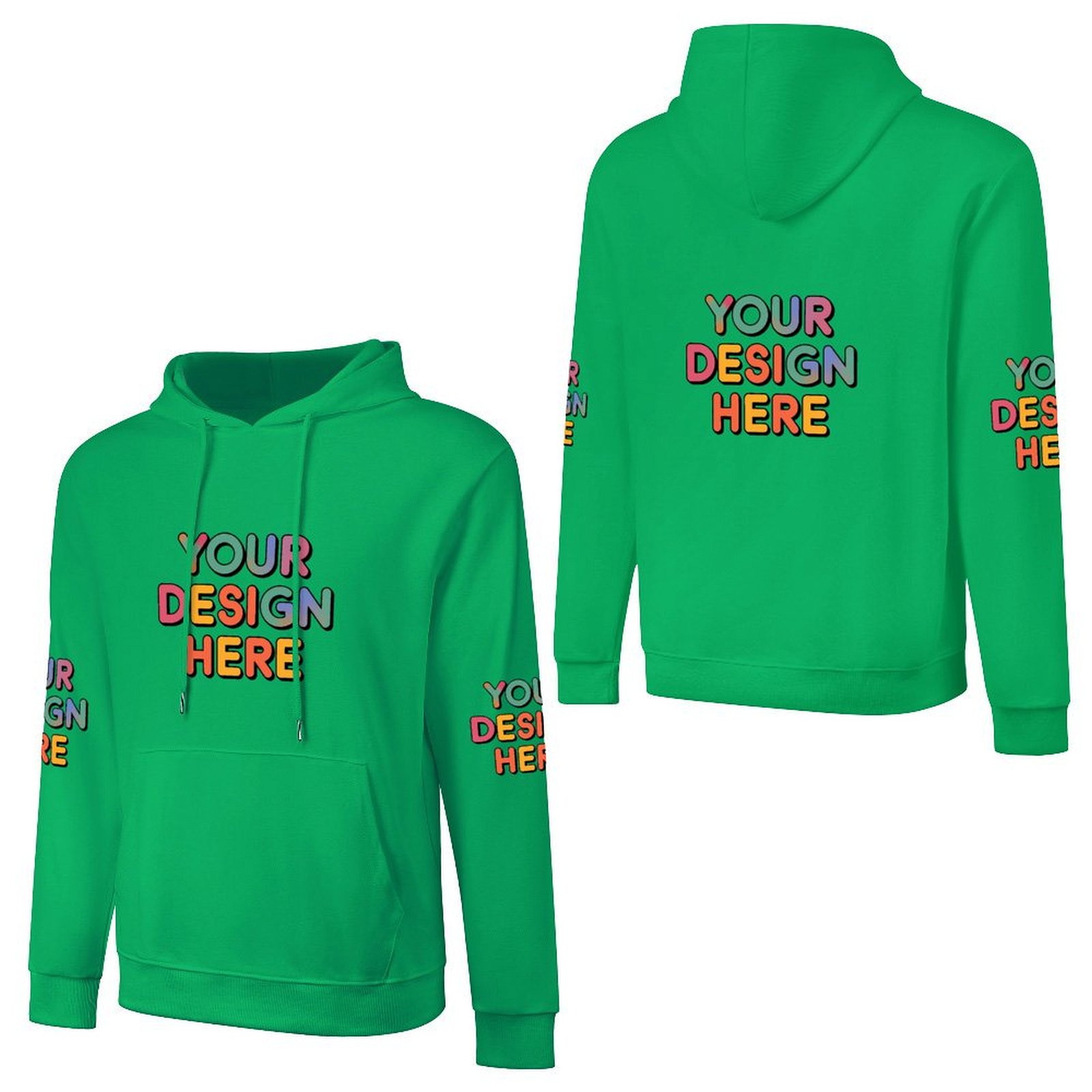 Customized Men’s Fashionable Hooded Sweater with Front, Back, and Sleeve Prints