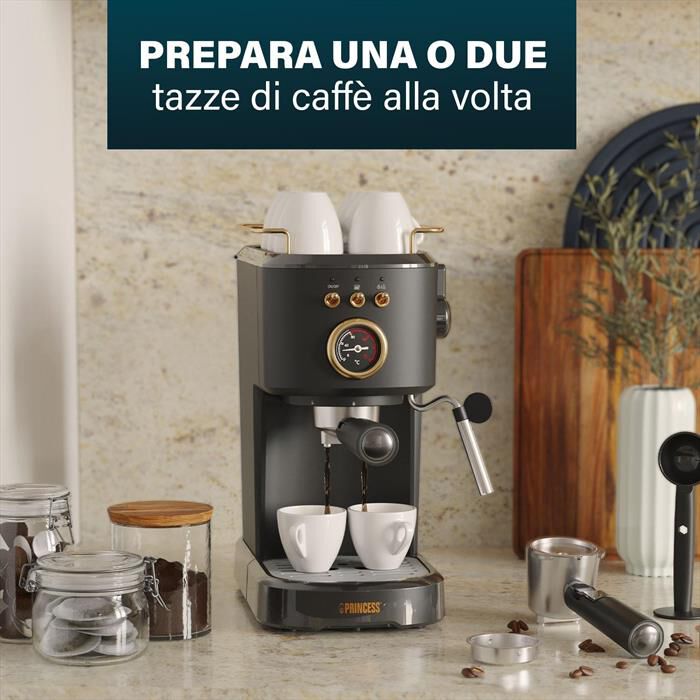 PRINCESS - MACCHINA CAFFE' ESPRESSO 3 IN 1-Nero / Acciaio-Plastica