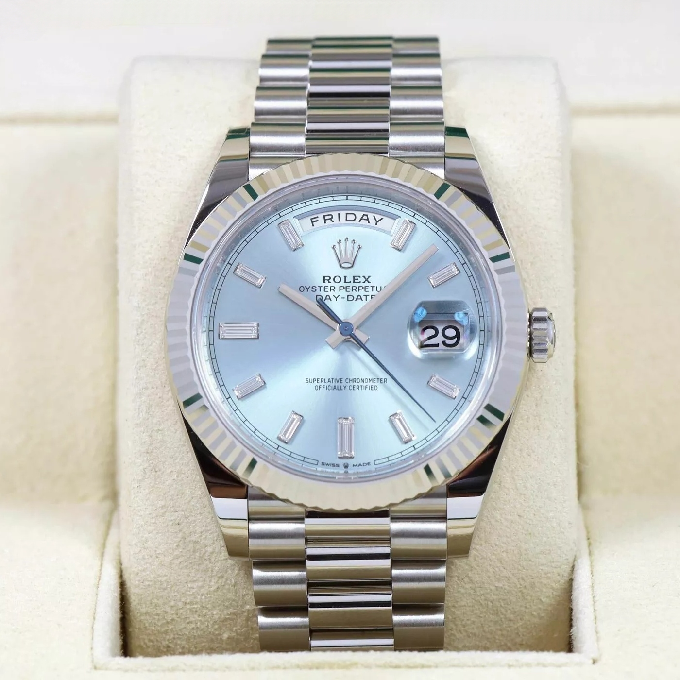 【Super Clone】RLX  Day-Date "President" 40mm Platinum Ice Blue Baguette Dial - 228236