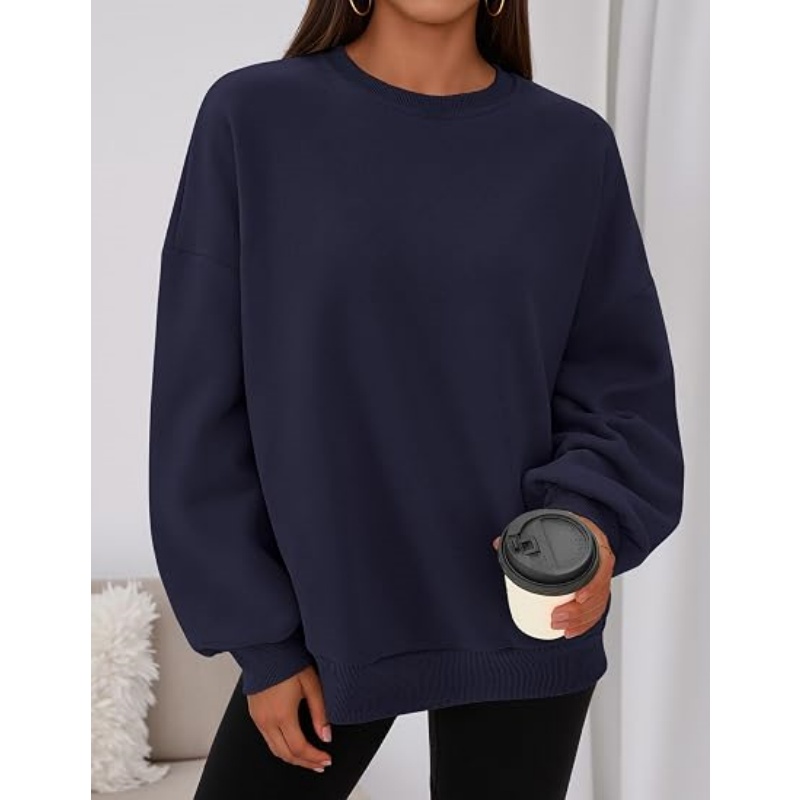Women's Oversized Crewneck Sweatshirt, Soft Fleece Lined Long Sleeve Pullover