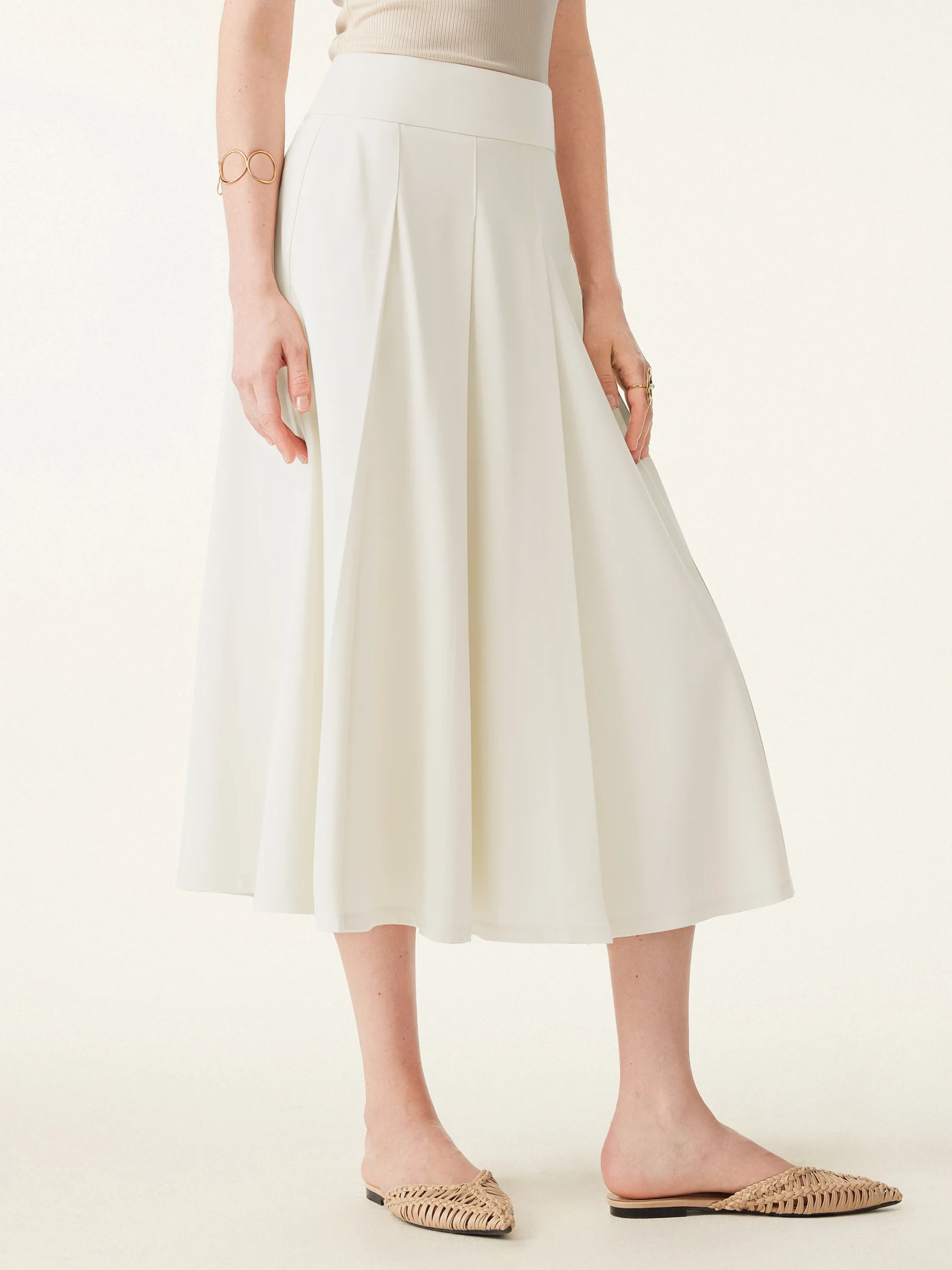 Bamboo Ponte Midi Peated Skirt with Pockets