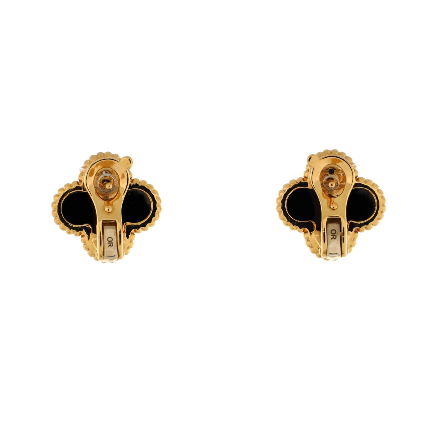 Vintage Alhambra Earrings 18K Yellow Gold and Onyx