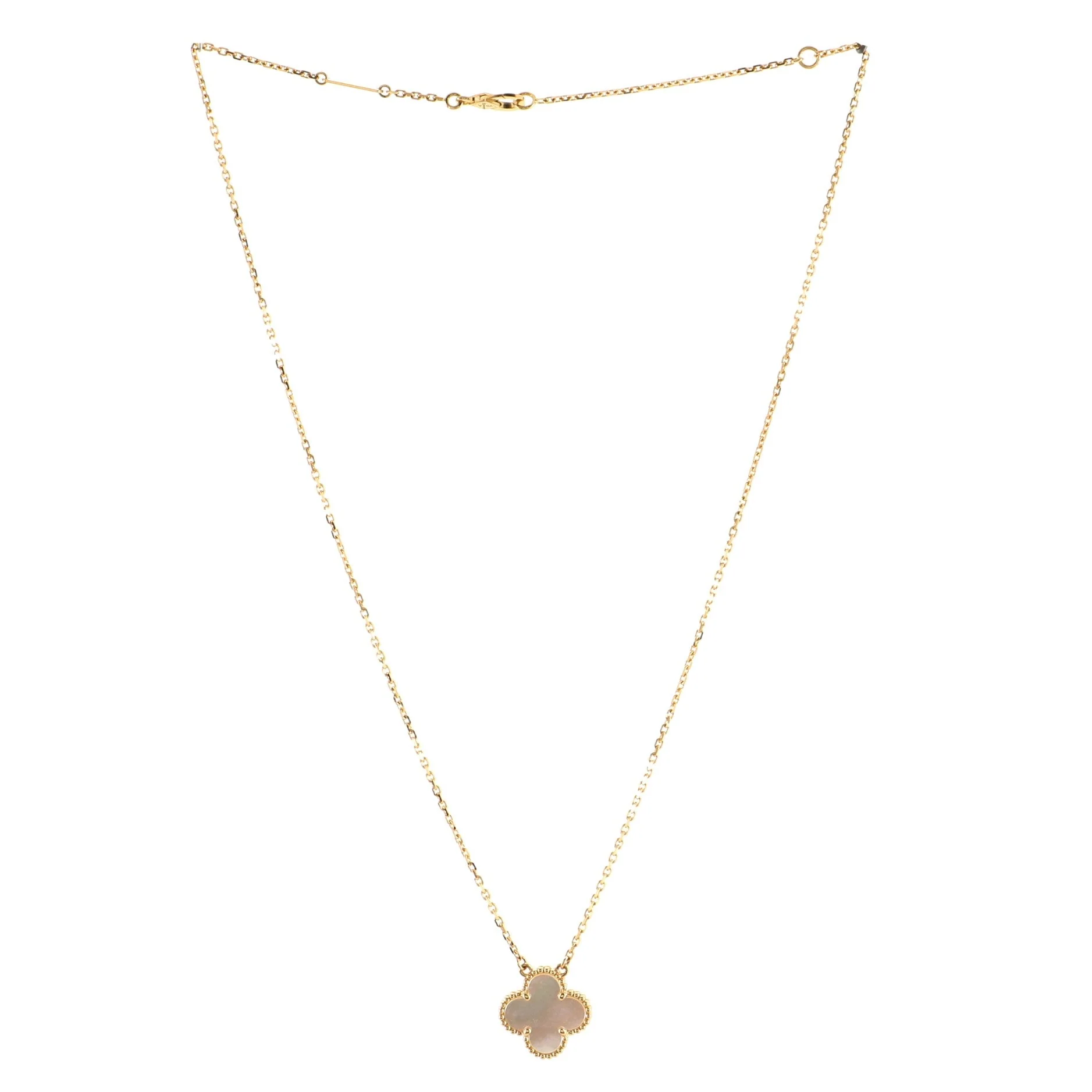 Vintage Alhambra Pendant Necklace 18K Yellow Gold and Mother of Pearl