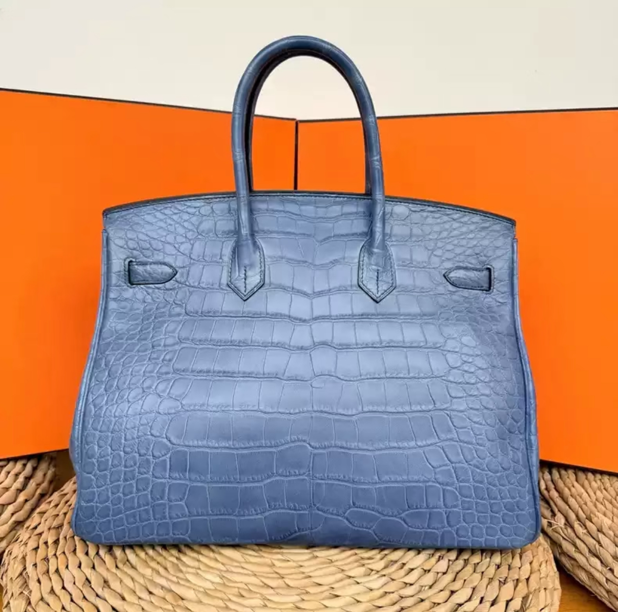 Hermès Birkin 25-30 matte blue crocodile leather