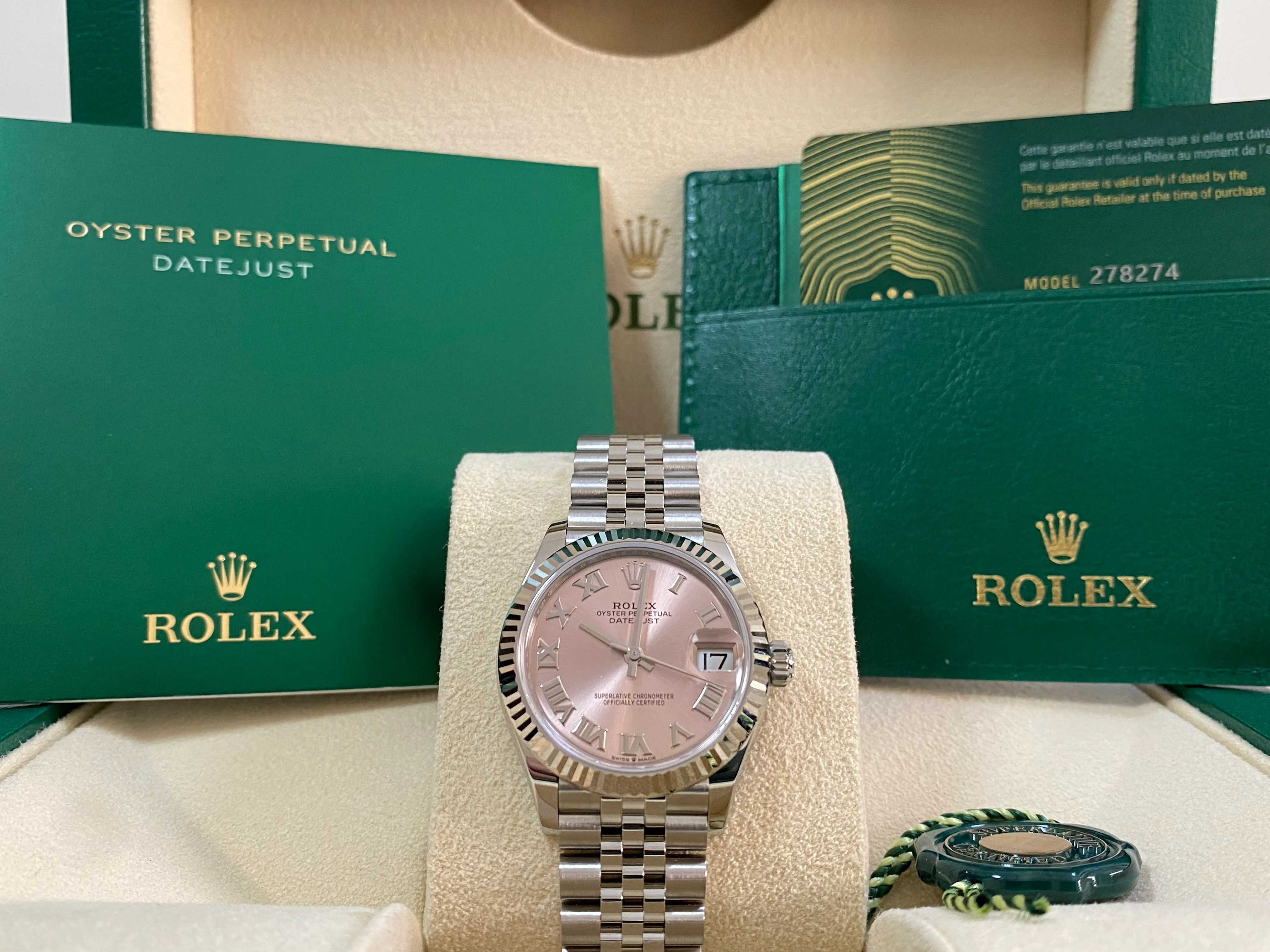Rolex Steel and White Gold Datejust 31 - 2024 - Fluted Bezel - Pink Roman Dial - Jubilee Bracelet - 278274 *FULL SET*