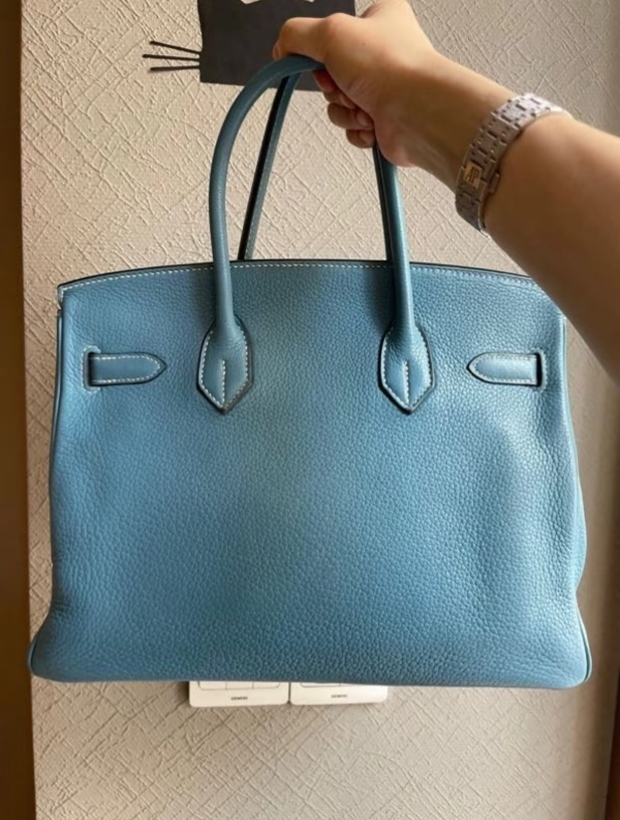 Birkin 25-35 denim blue TOGO leather custom - Artisantouchss