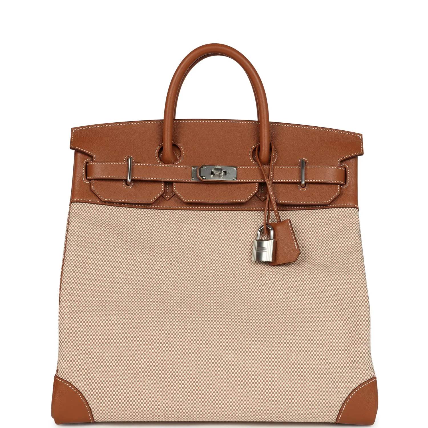 Hermes Birkin HAC 40 Gold Togo and Ecru-Beige Toile H Canvas Palladium Hardware