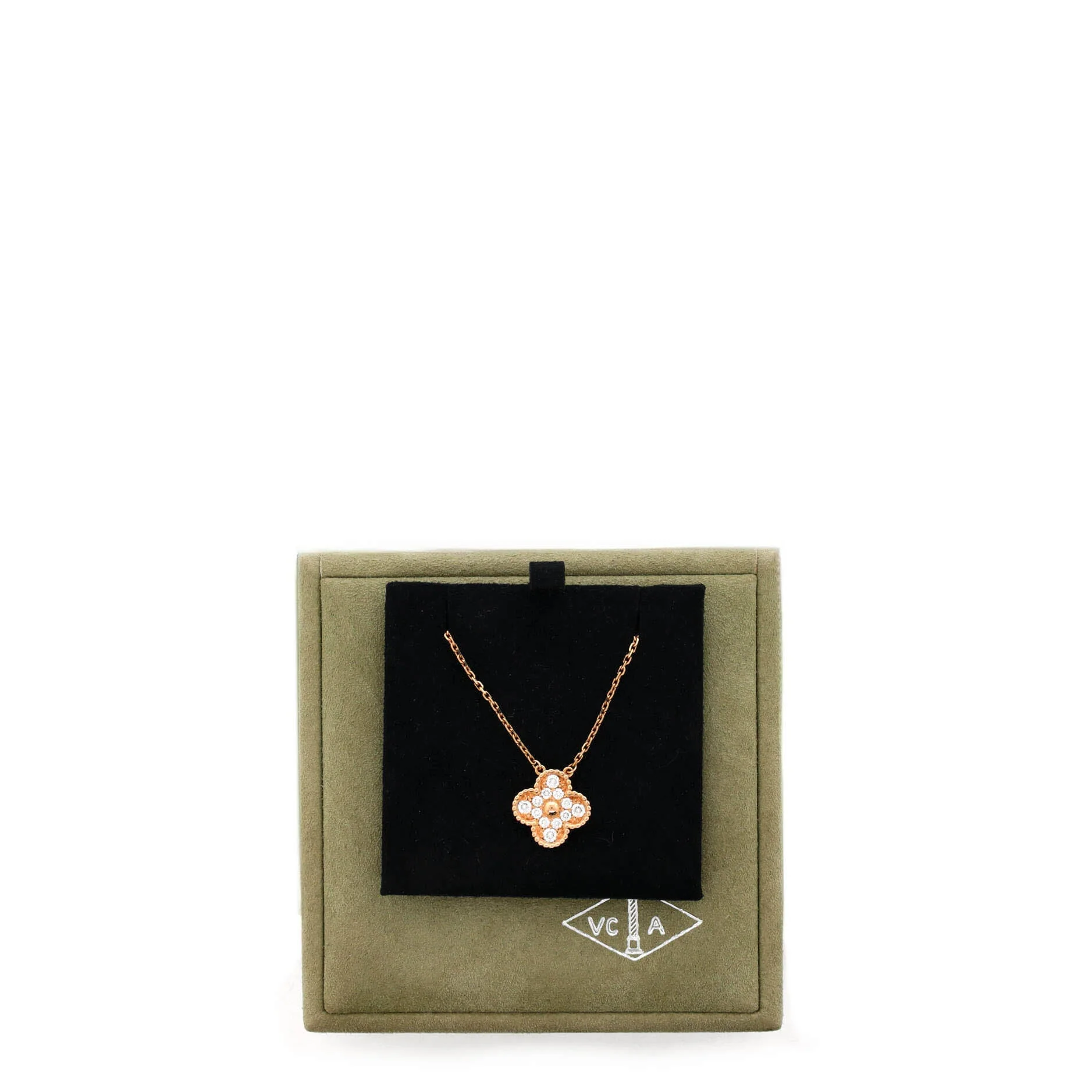 Vintage Alhambra Pendant Necklace 18K Rose Gold and Diamonds