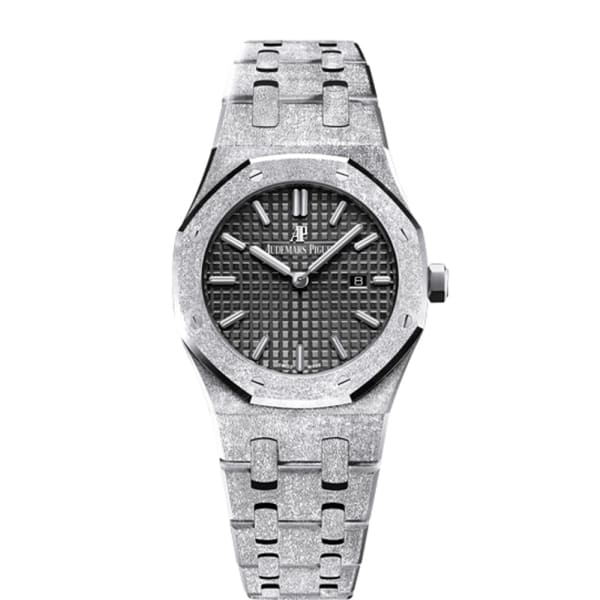 【Super Clone】Audemars Piguet Royal Oak Frosted Gold Quartz Black dial, 33mm, 18k White gold, 67653BC.GG.1263BC.02