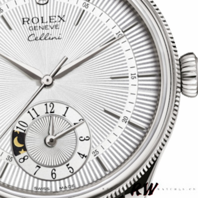 Rolex Cellini Dual Time 50529 Silver Dial Brown Strap 39mm Mens Replica Watch