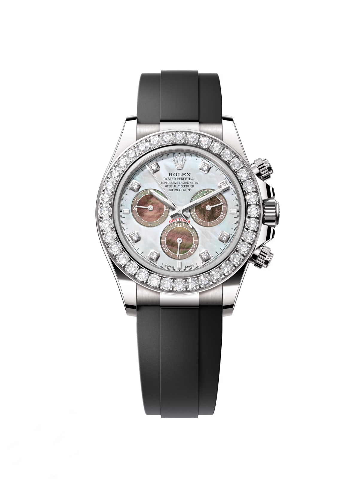 【Super Clone】Rolex Cosmograph Daytona 40mm White Gold Mother of Pearl Dial Diamond Bezel Oysterflex - 126589RBR