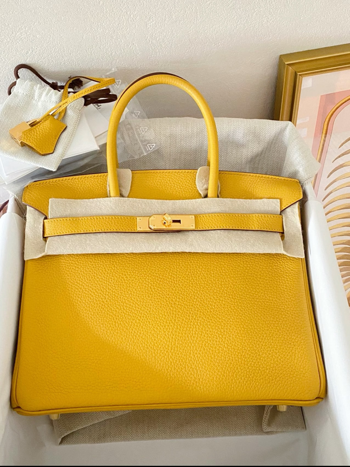 Hermès Bikrin 25-35 Amber Yellow with Custom Gold Buckle