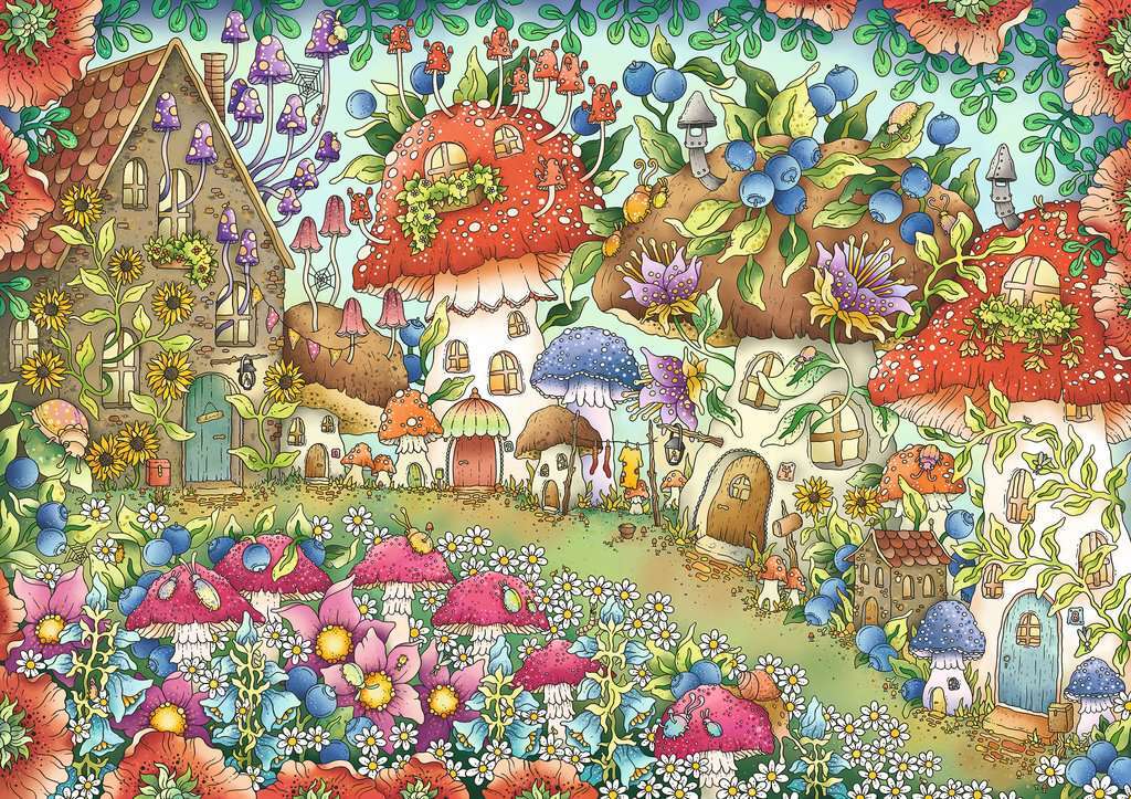 Floral Mushroom Houses 1000 Piece Puzzle