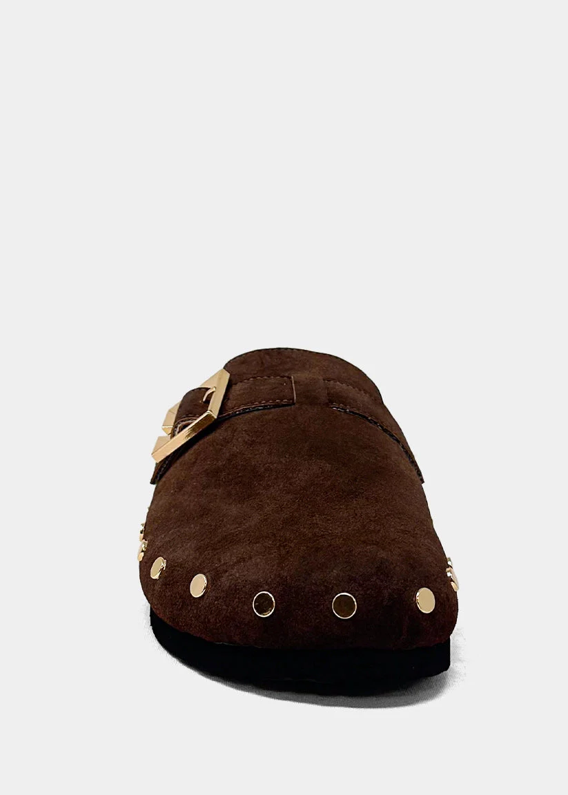 Tori Studded Slide Brown Suede