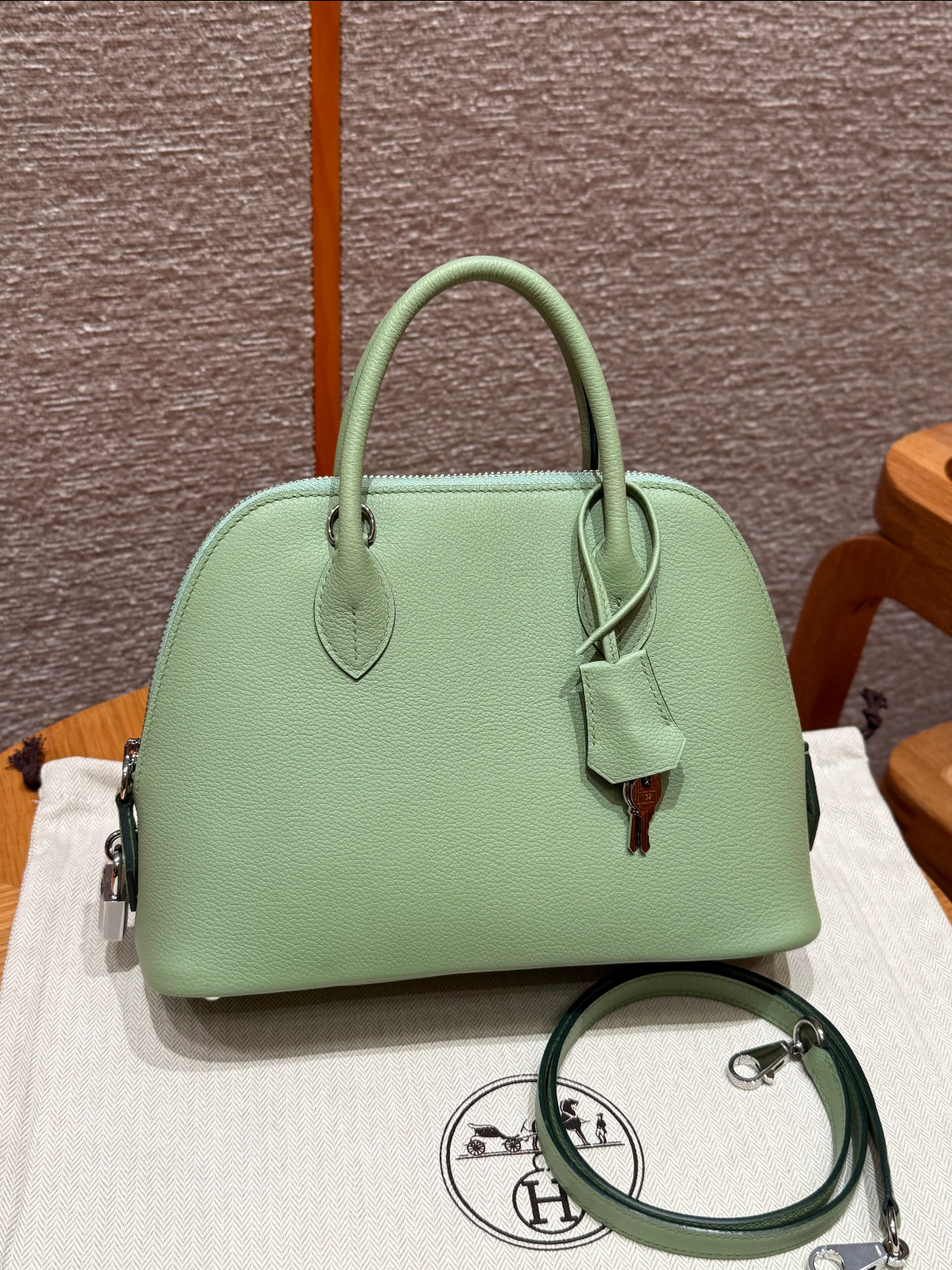 Hermès Bolide 25 Avocado Green Sliver Buckle Custom