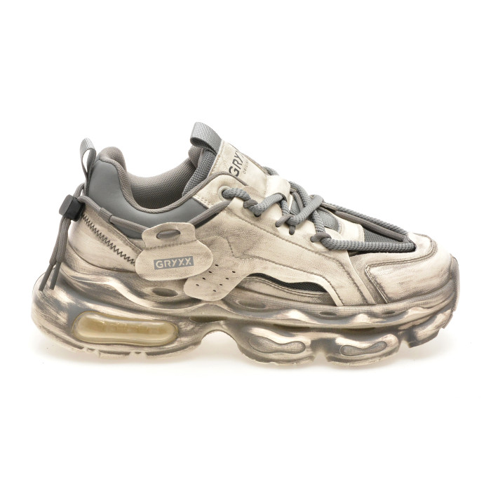 Pantofi sport GRYXX albi, F7801, din material textil si piele naturala