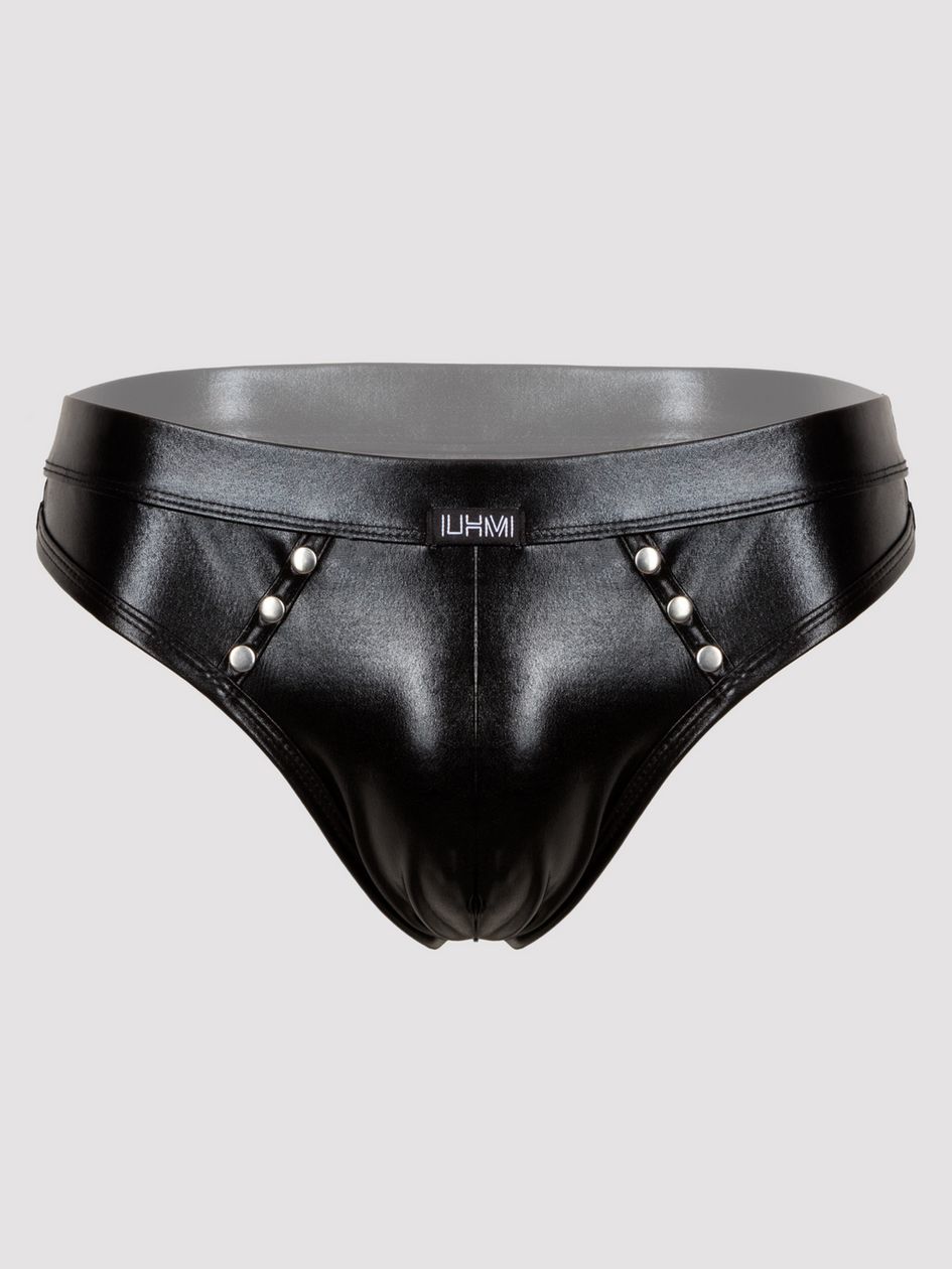 LHM Tough Love Black Wet Look Studded Thong
