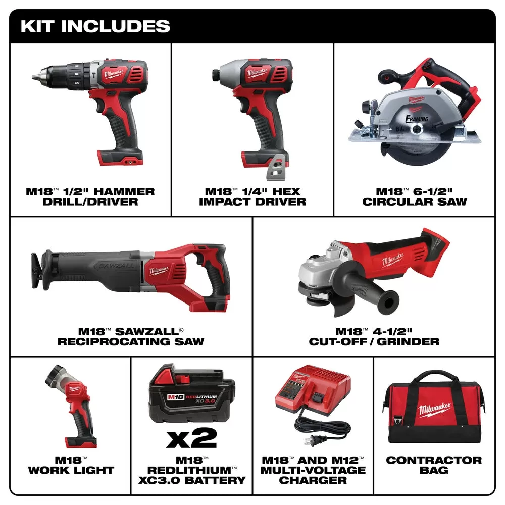 Milwaukee 2696-26 M18 18V Cordless Power Lithium-Ion 6-Tool Combo Kit