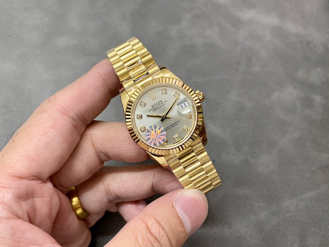 Rolex Datejust 31 Yellow Gold Silver Diamond Dial M278278 0034 Women's Watch