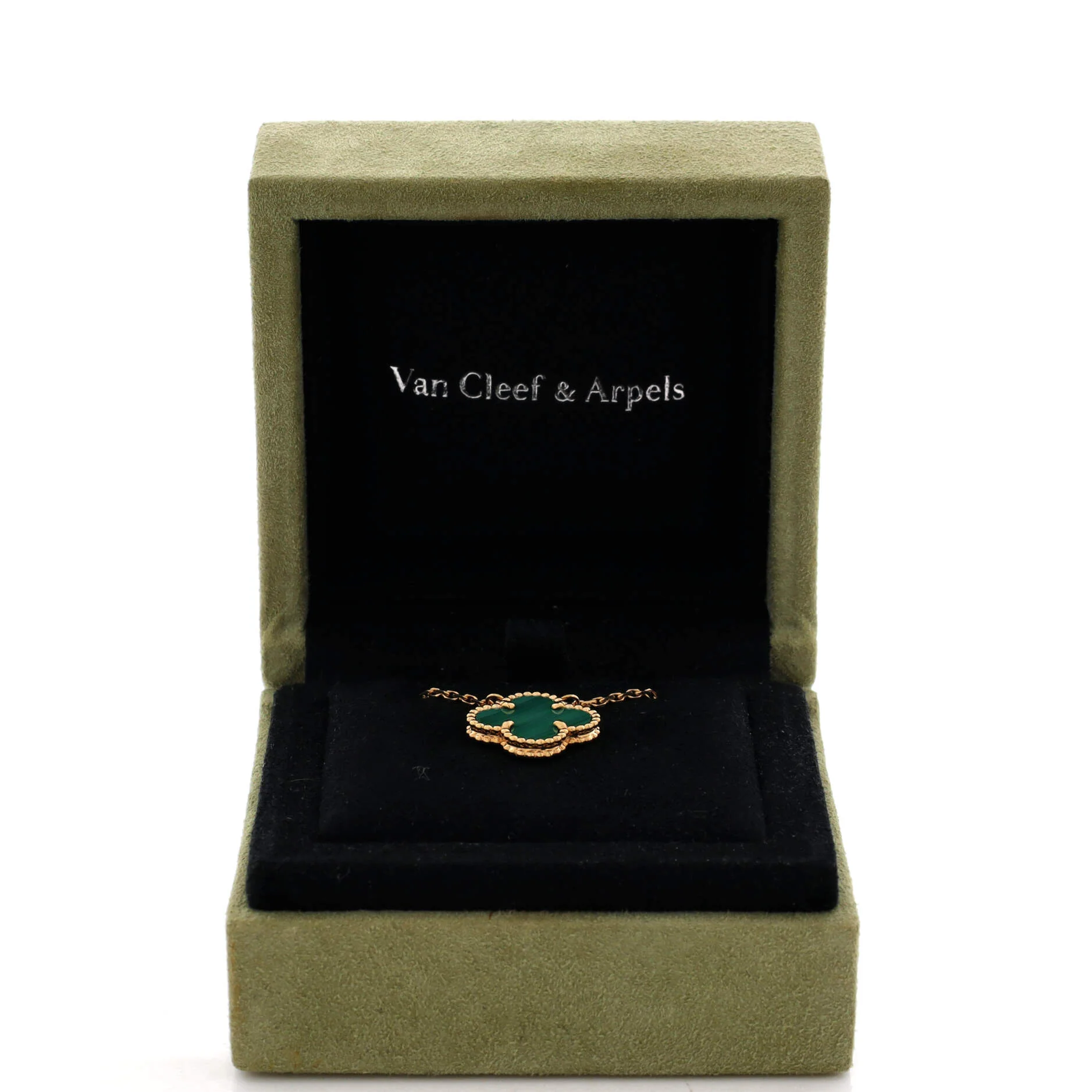 Vintage Alhambra Pendant Necklace 18K Yellow Gold and Malachite