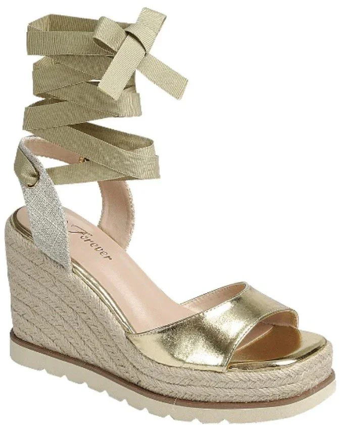 Lace Up Espadrille Platform Wedge Heel Sandal