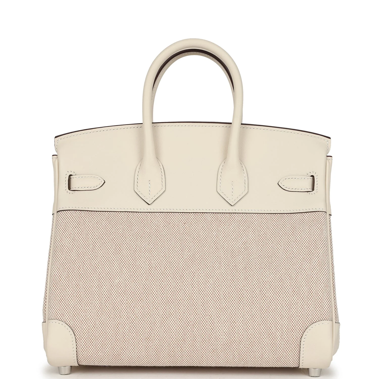 Hermes Birkin 25 Nata Swift and Ecru-Beige Toile H Canvas Palladium Hardware