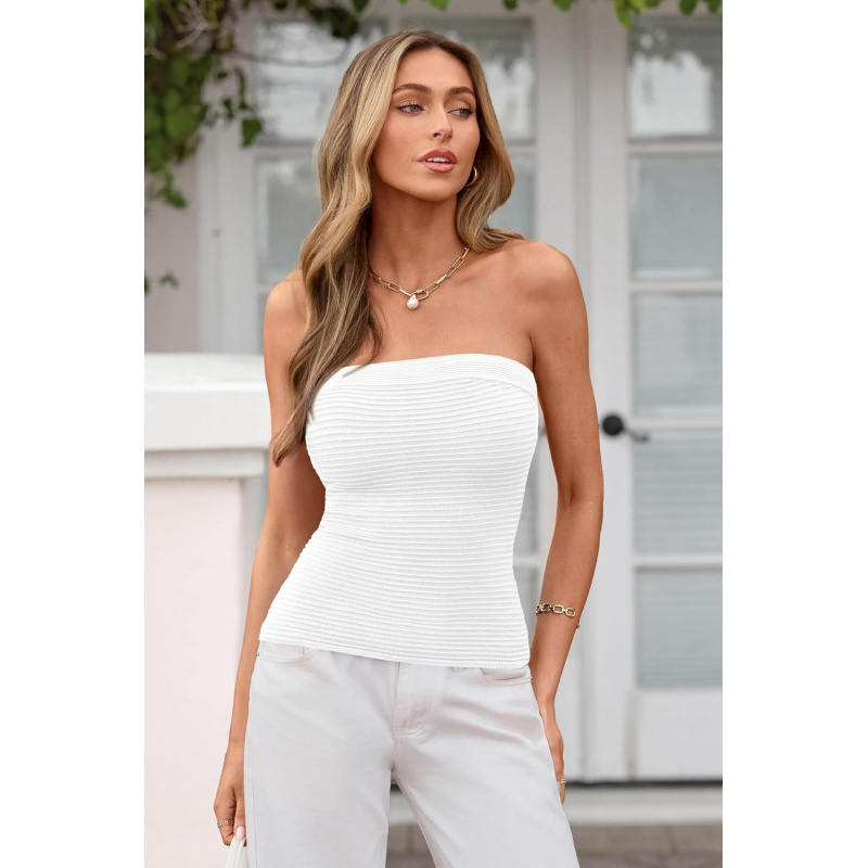 AURETOP Women's Strapless Tube Top Y2K Ribbed Knit