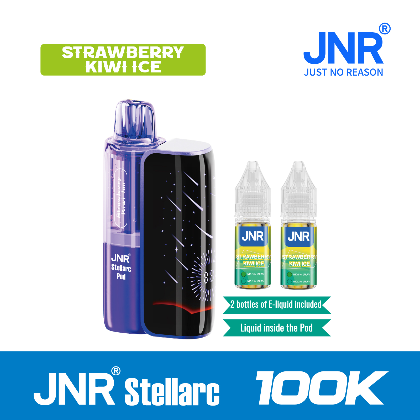Strawberry Kiwilce | JNR Stellarc 100K Puffs Kit - Refillable & Replaceable Pod Vape