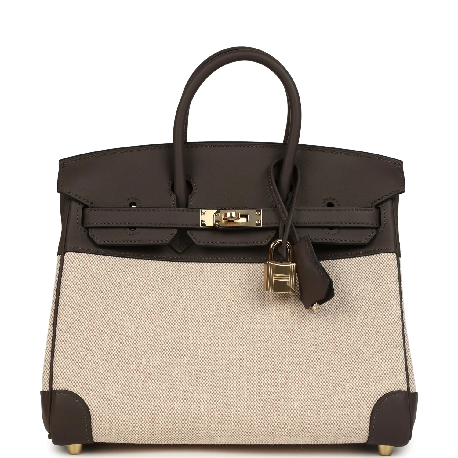 Hermes Birkin 25 Ecru-Beige Toile H Canvas and Ecorce Swift Permabrass Hardware