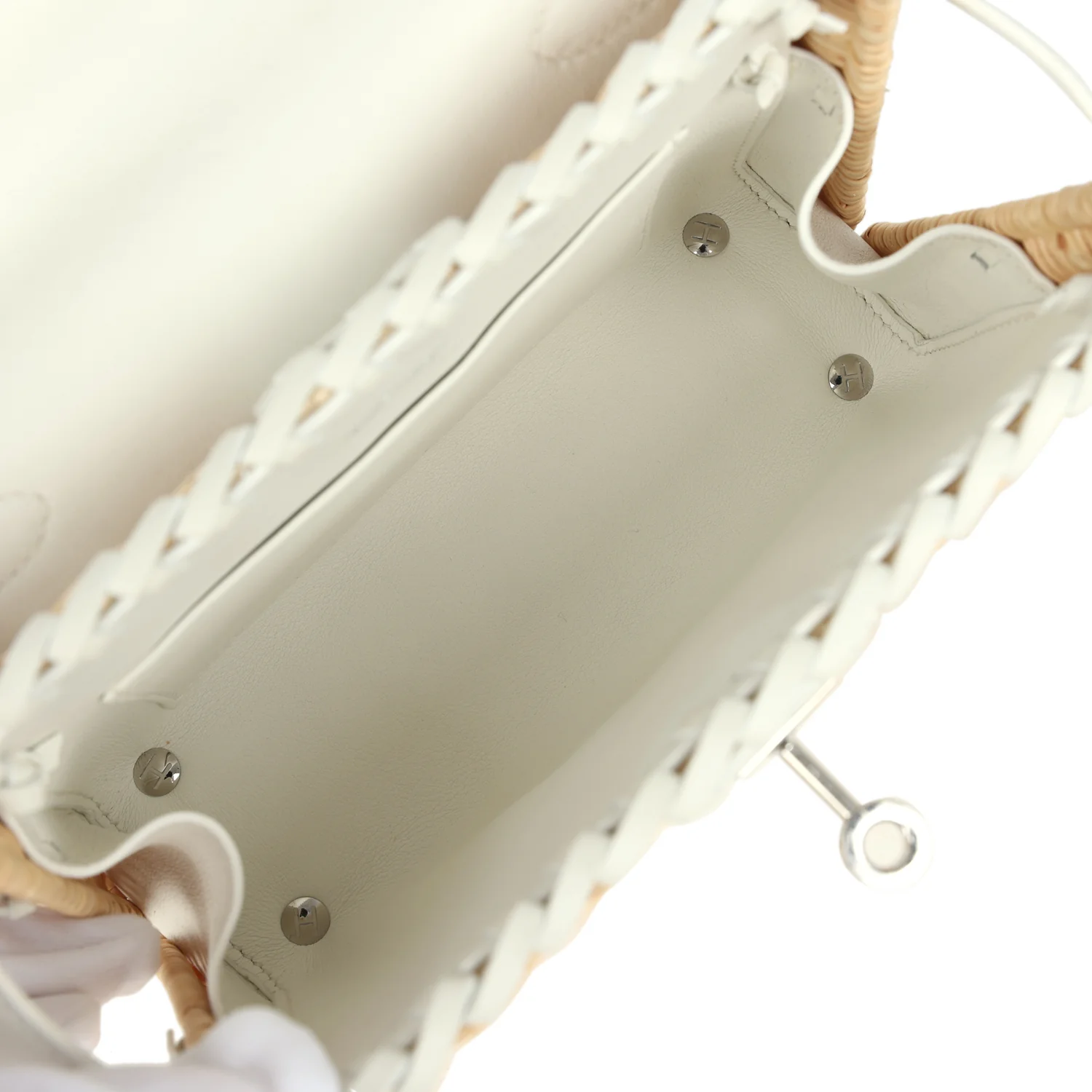 Hermes Mini Picnic Kelly 20 White Swift and Osier Wicker Palladium Hardware