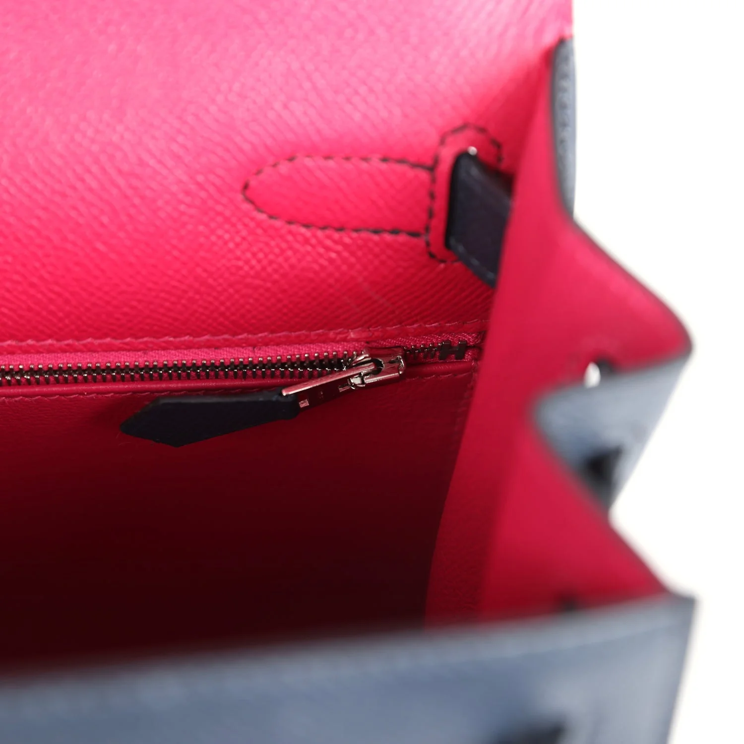 Hermes Kelly Sellier 28 Casaque Bleu Indigo and Rouge Sellier Epsom Palladium Hardware