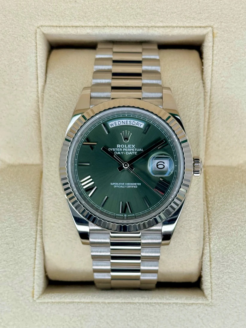 【Super Clone】RLX  Day-Date "President" 40mm White Gold Green Roman Dial - 228239