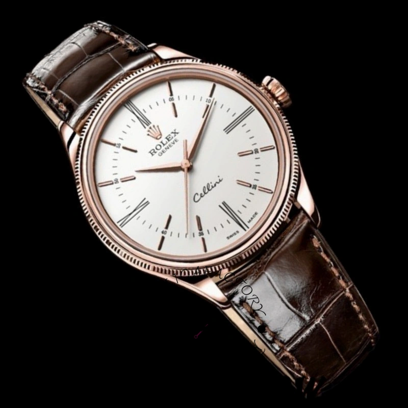 Rolex Cellini Time 50505 Brown Leather Strap White Dial 39mm Mens Replica Watch