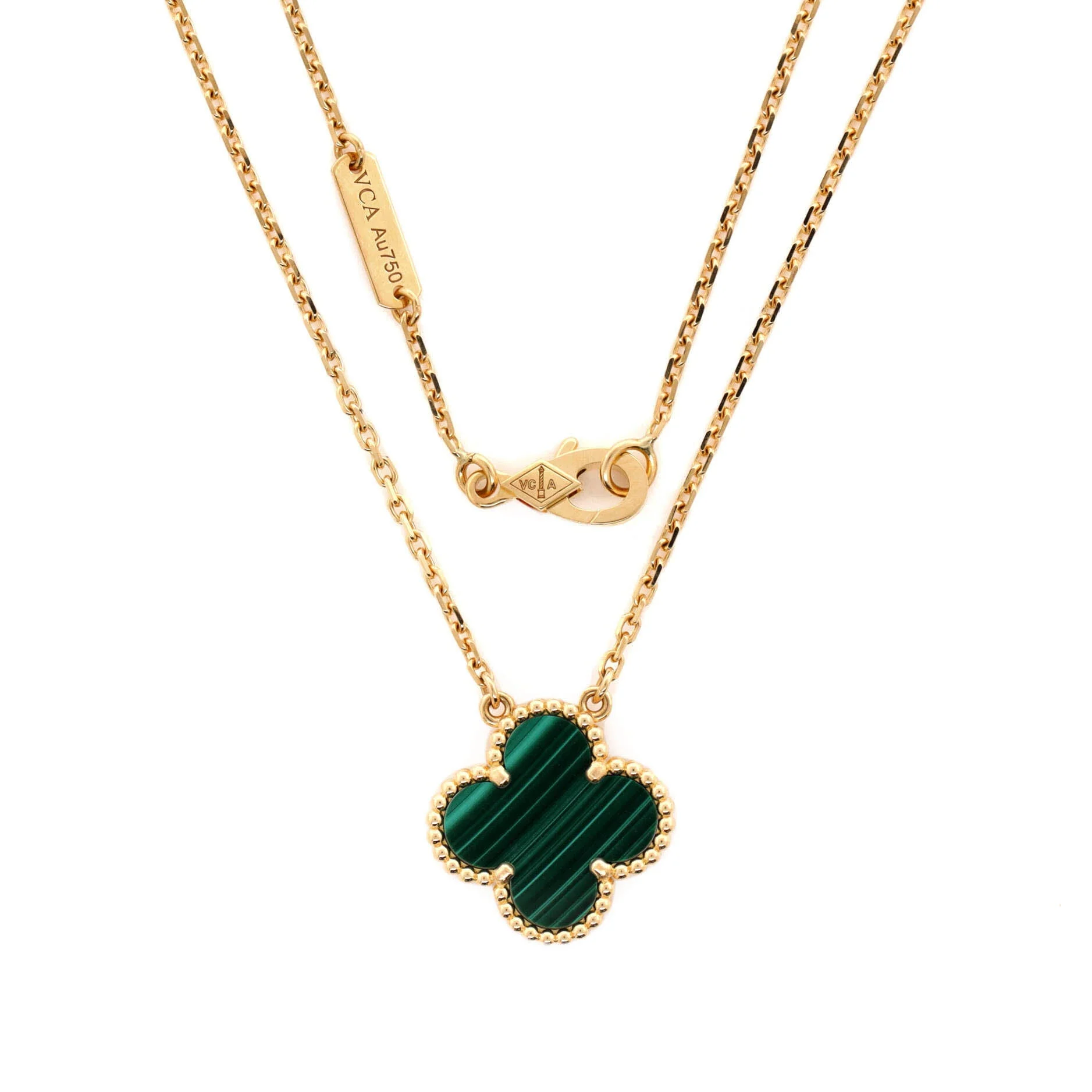 Vintage Alhambra Pendant Necklace 18K Yellow Gold and Malachite