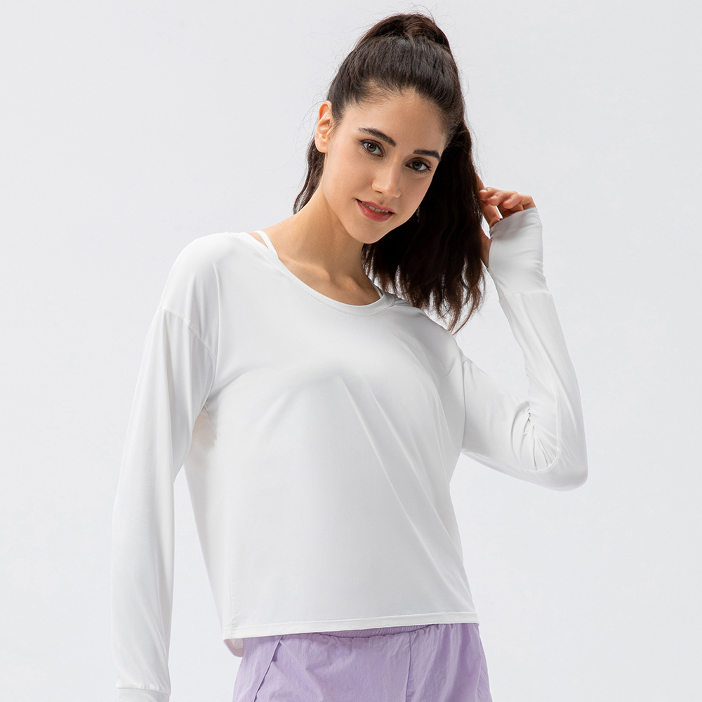 Women's Loose-fitting Sports Sun Protection Long-sleeved Undershirt with UPF50+ UV Protection, Cooling and Breathable Fit for Fitness, Running, and Yoga