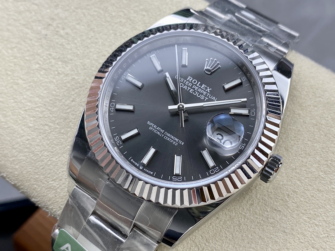 Rolex Datejust 41 White Gold Fluted Bezel Slate Dial Oyster M126334 0013 Men's Watch