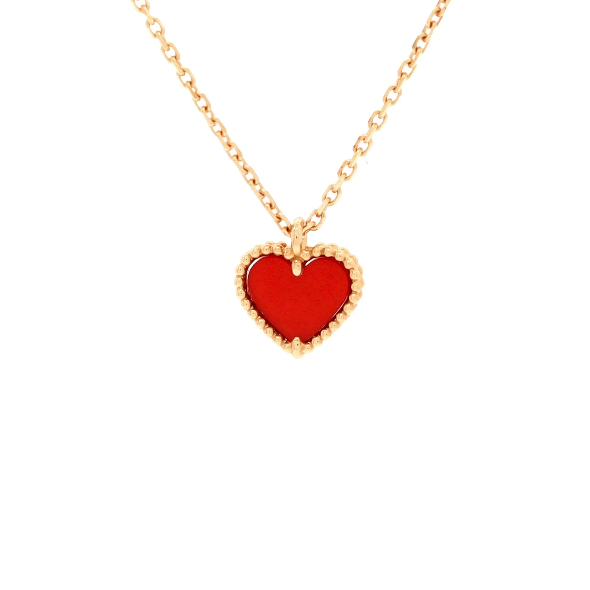 Sweet Alhambra Heart Pendant Necklace 18K Rose Gold and Carnelian