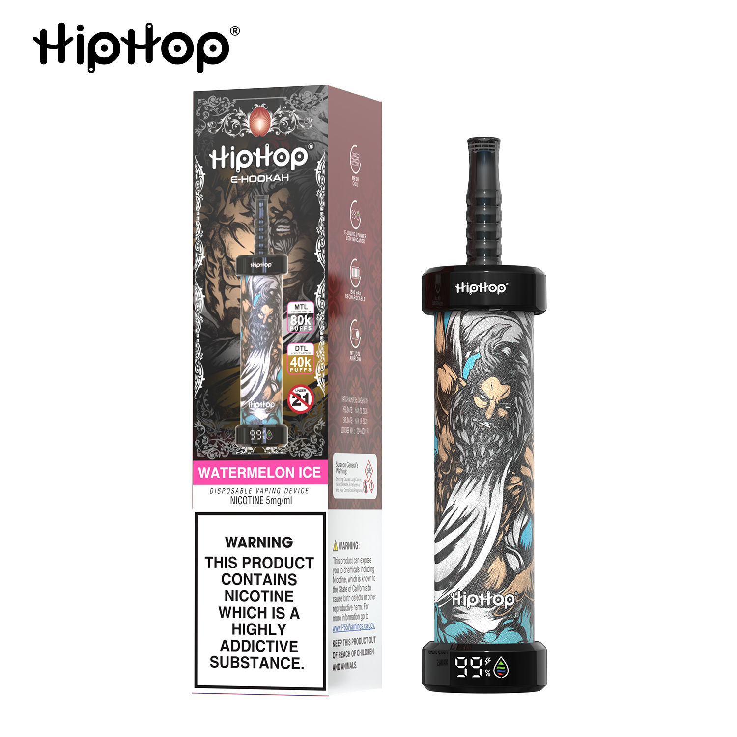 BANG x HipHop E-Hookah 80.000 Tiri | Edizione Limitata Shisha DTL/MTL con Schermo LED