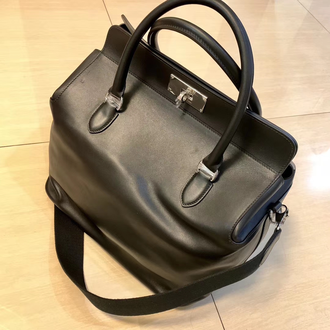 Hermes Toolbox Milk Carton Travel Bag Classic Black 20-33cm Small Quantity in Stock