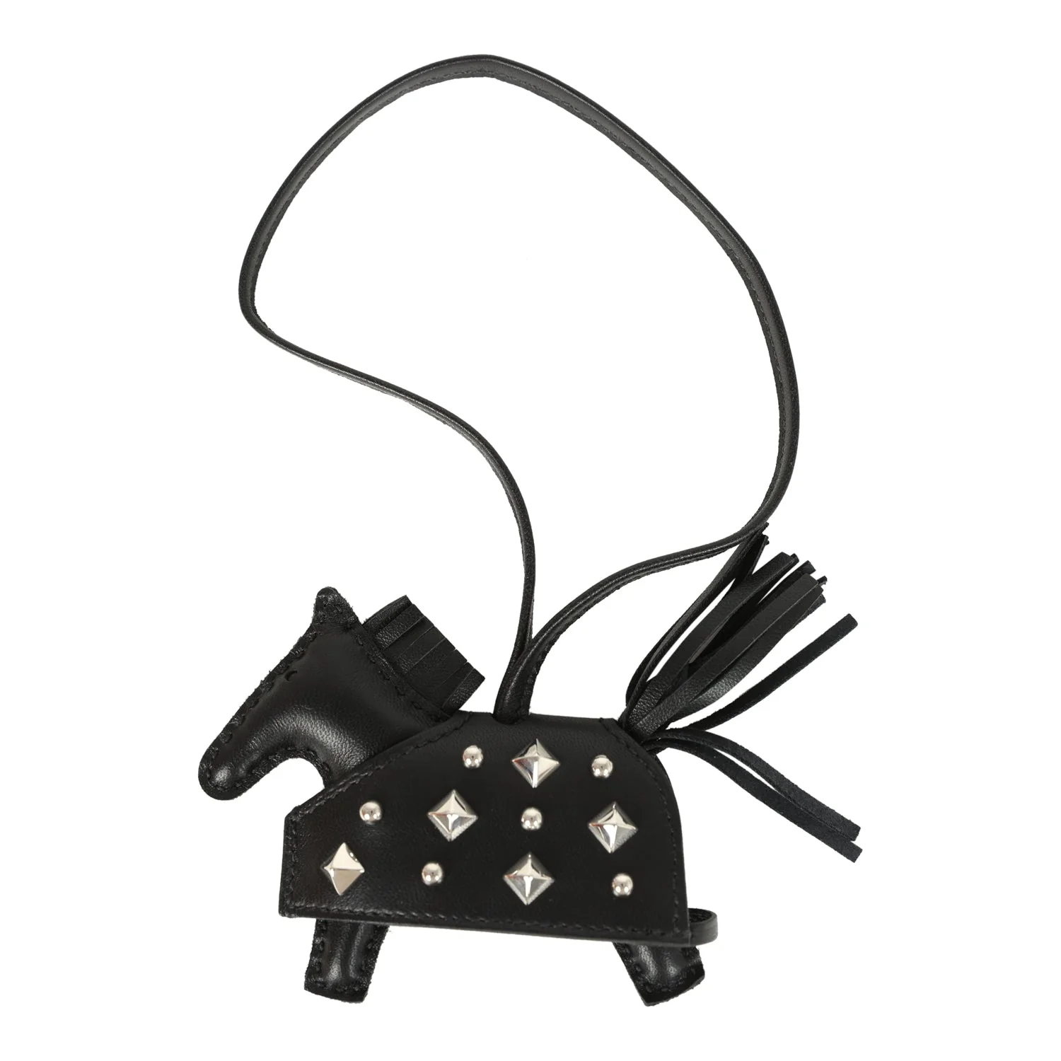 Hermes Rodeo Rock Bag Charm PM Black Milo Lambskin Palladium Hardware
