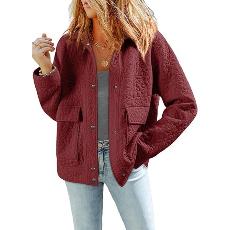 Jackets for Women Casual Long Sleeve Collared Jacquard Coats